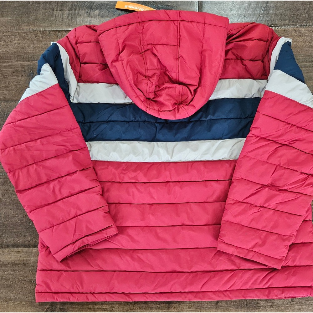 Cozy Sherpa Hood Lightweight XXL Red Colorblock Puffer Jacket Water Resit Coat - Picture 11 of 13
